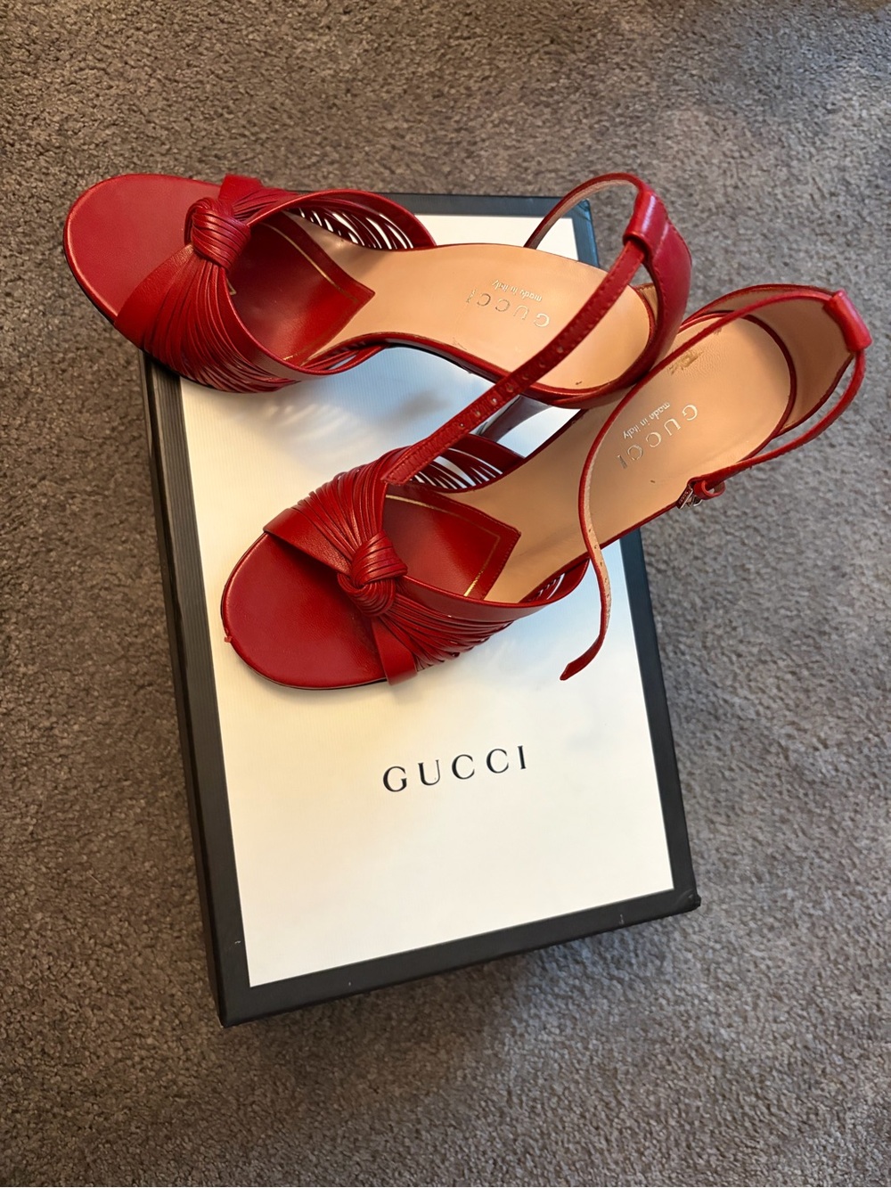 Gucci Red Leather Knot Slingback Heels